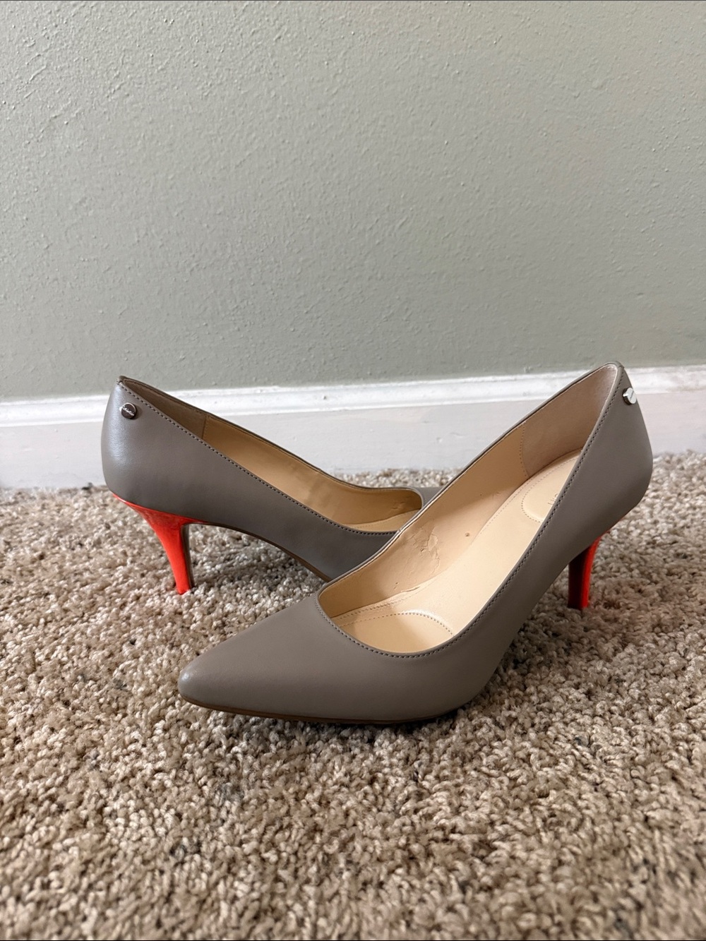 Calvin Klein Taupe Pumps with Red Heels